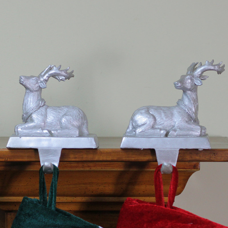 Ensemble de 2 supports de bas de Noël renne argenté 4,5 po