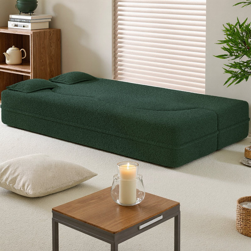 Canapé-lit moderne au sol pour lit simple, canapé-lit pliant en tissu avec matelas de 15 po et 2 coussins, canapé convertible à 2 places pour le salon, la chambre d'amis, aucun assemblage requis