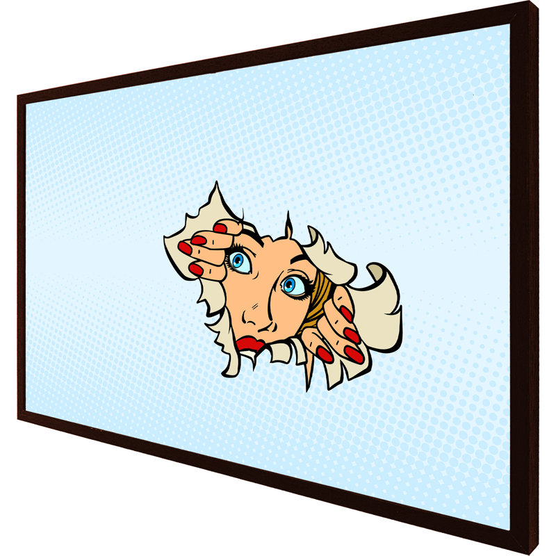 Cullomburg Woman Looking Through Torn Paper Background. Comic CArtoon Pop Art Retro - Single Picture Frame Print