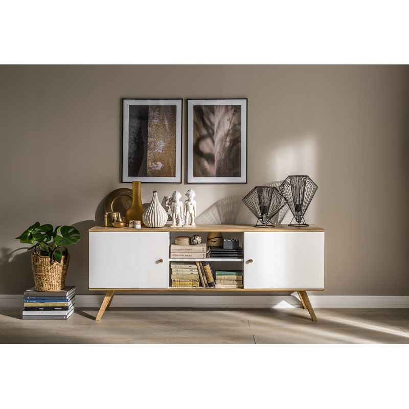 Horta 179.5 Cm Wide Oak Wood Sideboard, Oak/White