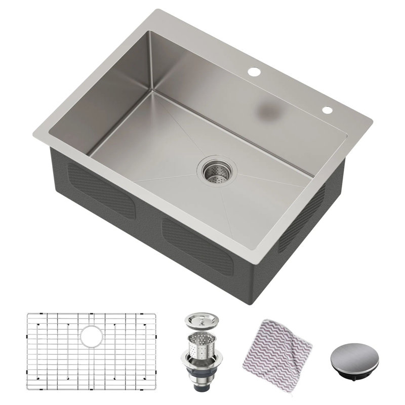 Évier de cuisine à simple cuve en acier inoxydable 28 po x 22 po x 9 po TopusMUS SUS304