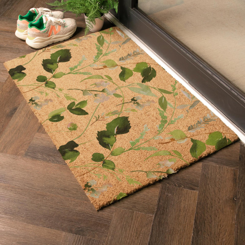 Watercolour Leaves Coir Doormat, 60cm W x 90cm L