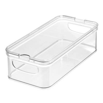 iDesign Crisp Plastic Divided Bin with Handles and Sliding Tray, Modular Stacking Food Storage, BPA Free, 12.72" x 6.32" x 3.88", Clear