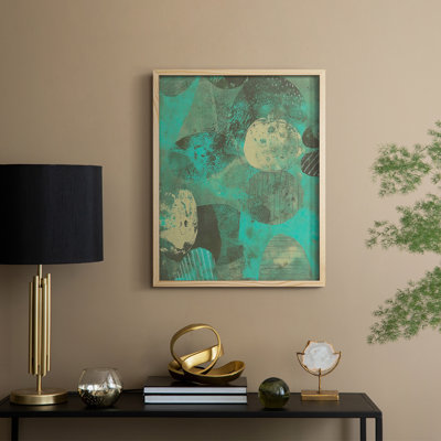 «Minty Green Orbs I», reproduction encadrée - bois massif