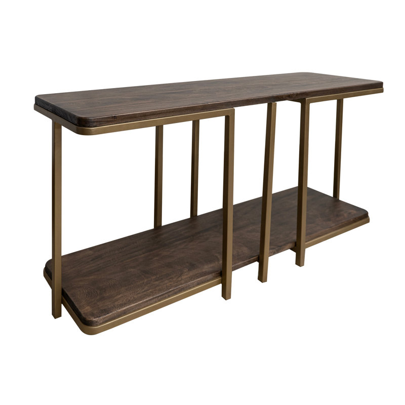 Table de canapé Nexa, tablette inférieure, plateau rectangulaire de 60 pouces, brun, métal doré
