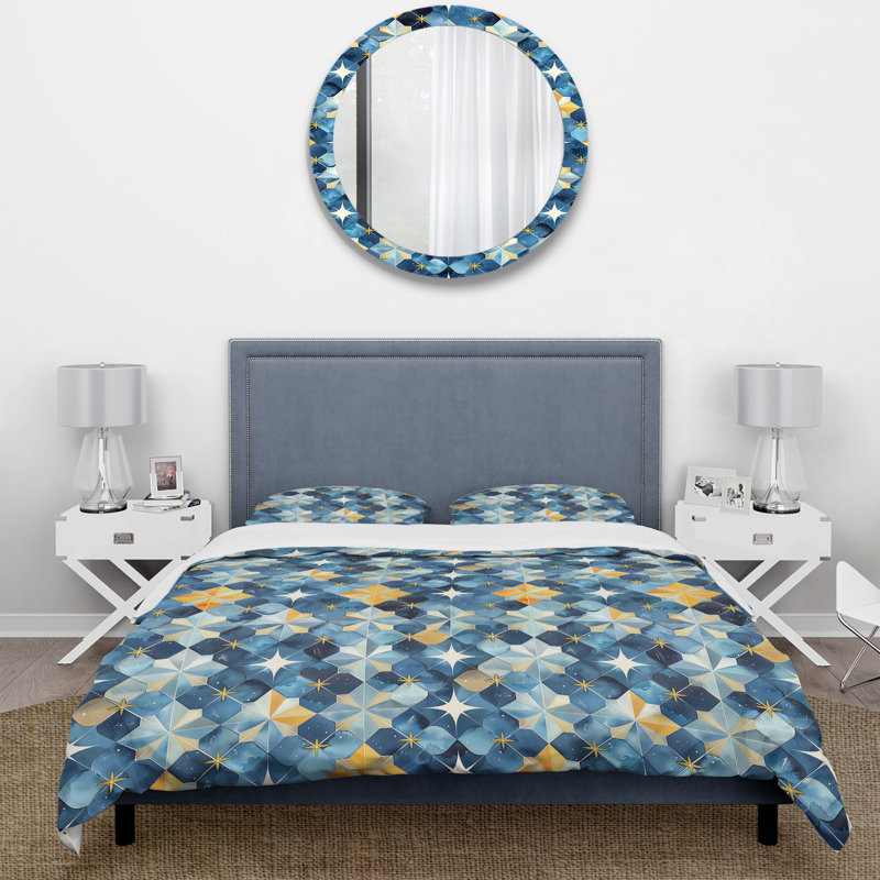 Ensemble de housse de couette bleu beige Midcentury Stars IV - Midcentury, Housse de couette très grand + 2 taies décorativ