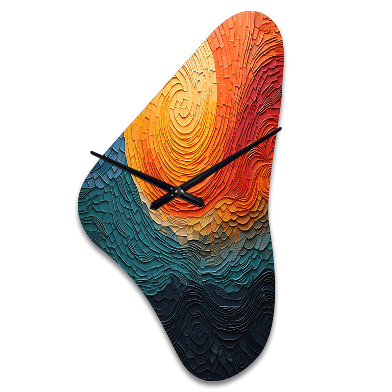 Horloge murale asymétrique en métal bleu sarcelle «Rh Artic Illusion III», impression d'art moderne, Grand