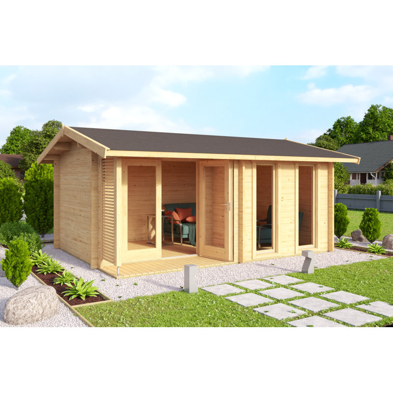 Lasita Hampshire 14 x 10 Ft. Premium Log Cabin With Tempered Double Glazing (44mm), Brown