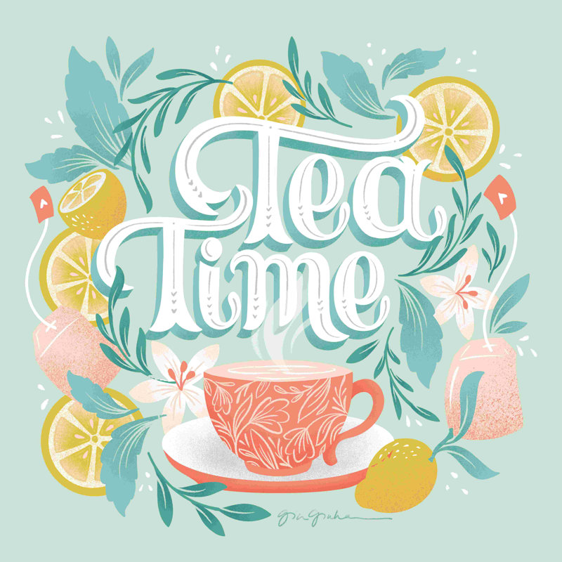 «Tea Time V» par Gia Graham, reproduction sur toile tendue, H 12 po x l 12 po