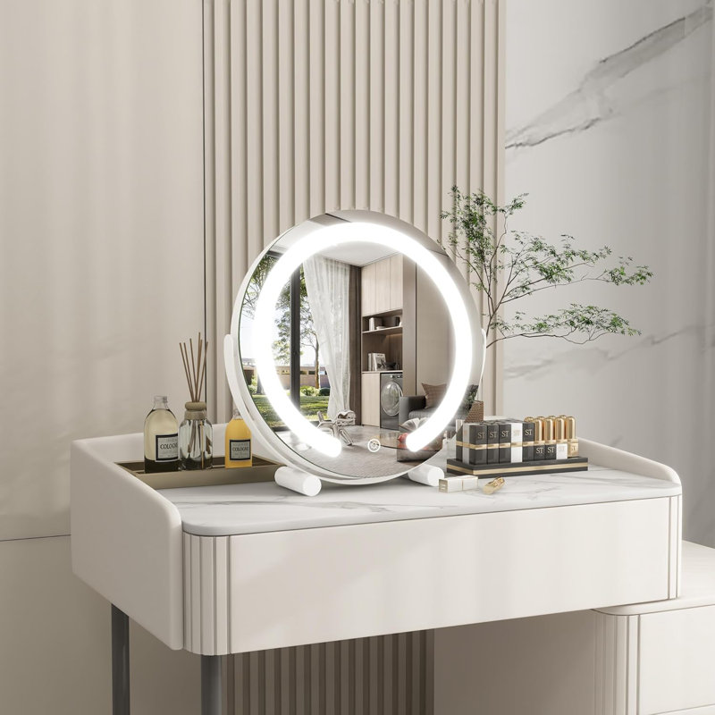 Miroir de salle de bain à DEL avec lumières, miroir de maquillage de 12 pouces avec commande tactile intelligente, 3 modes de couleur à intensité variable, rotation à 360 °, conception sans cadre pour un éclairage impeccable