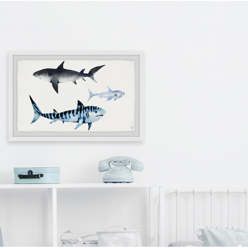 Cintron 'The Sharks' Framed Print, 12" H x 18" W x 1.5" D