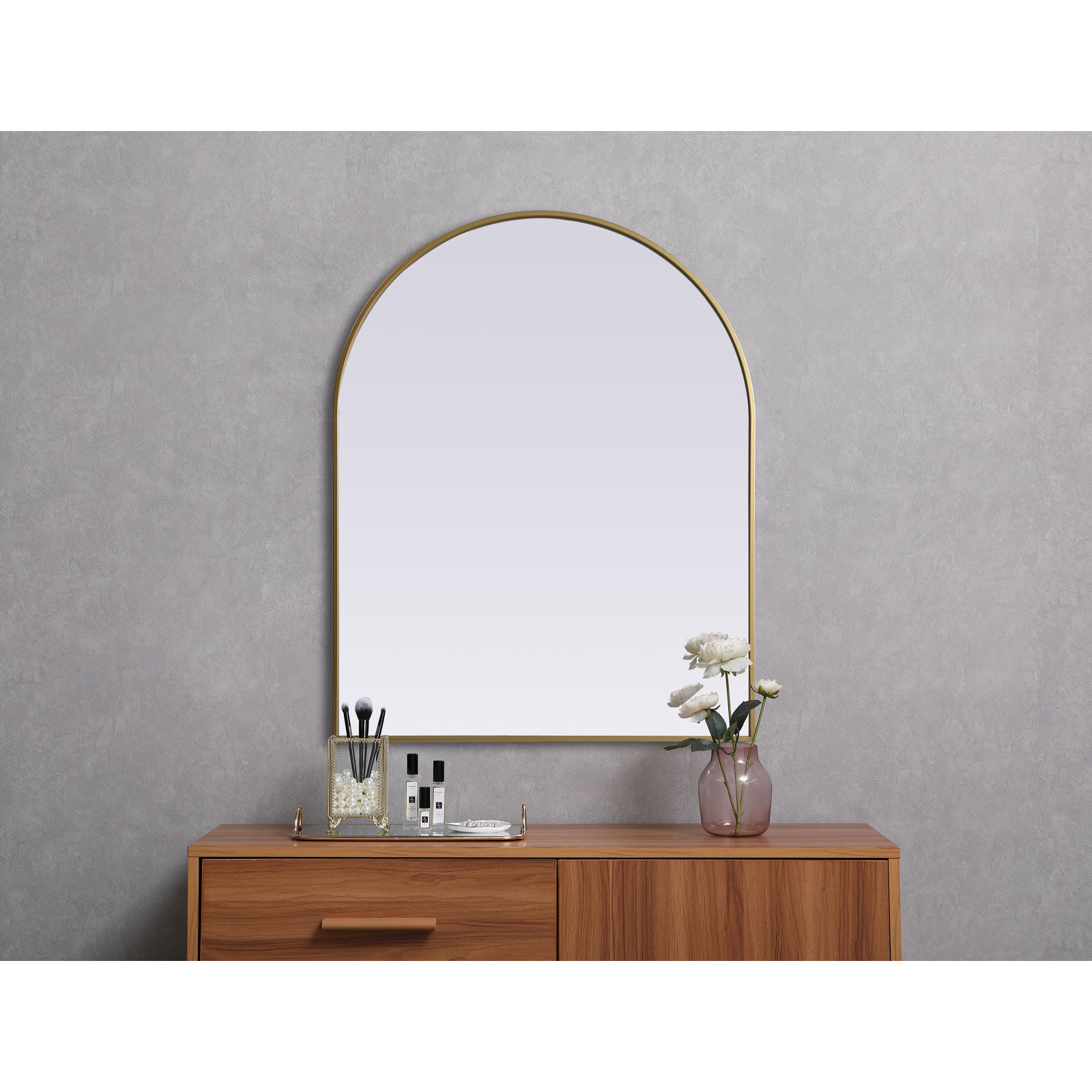 Sabine Metal Arch Wall Mirror, Brass, 42" x 33"