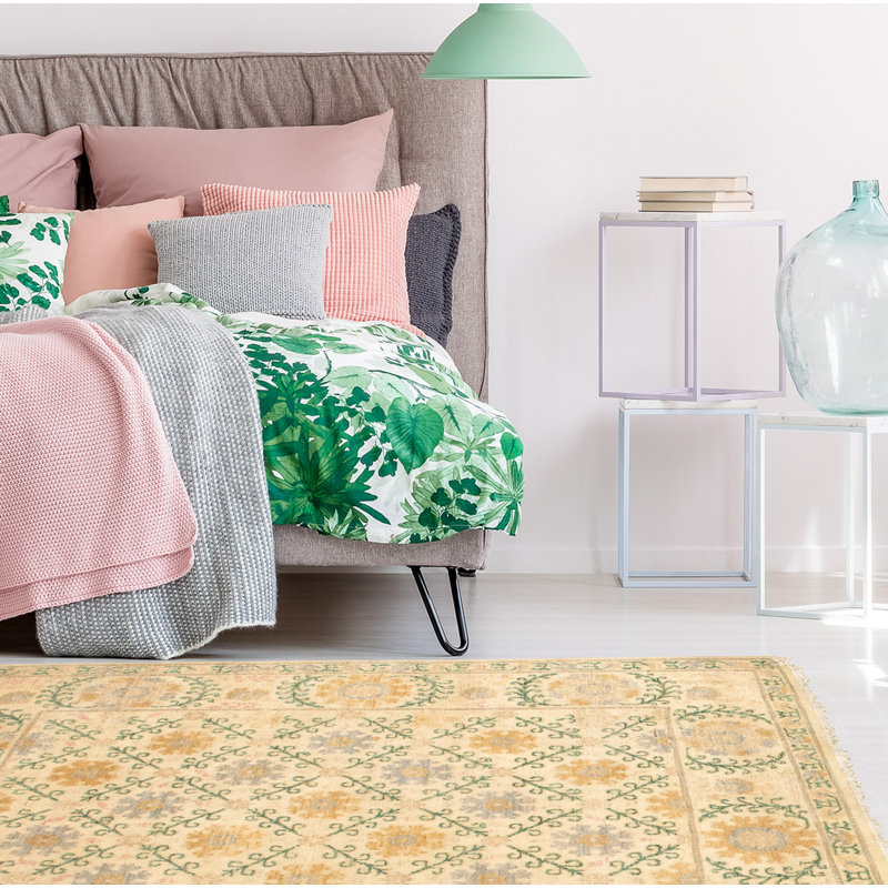 Tapis unique en laine noué à la main 4 pi 7 po x 5 pi nouvel âge Lahore Finest Beige Cartisha