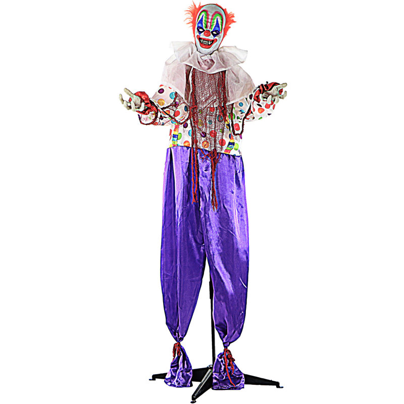 Haunted Hill Farm 65 In. Life-Size Scary Animatronic Talking Clown with Motion, Lights, Sounds