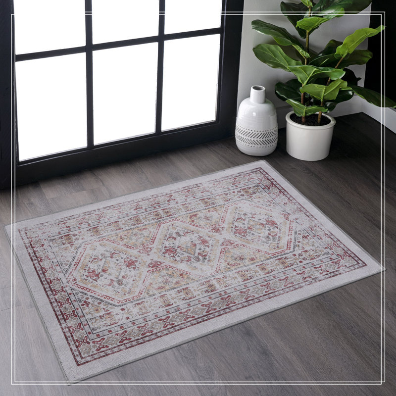 Beige Area Rug, Washable Rug, Low-Pile, Non-Slip, Non-Shedding, Foldable, Kid & Pet Friendly - Area Rugs For Living Room, Bedroom, Kitchen, Dining Room Rug - Perfect Gifts, (Beige)