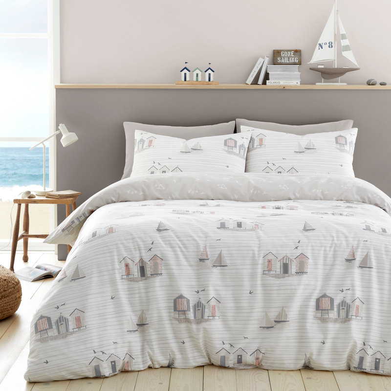 Beach Huts Cotton Blend Duvet Cover Set with Pillowcases, King - 2 Standard Pillowcase