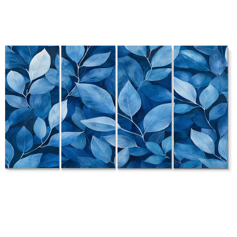 Feuillage indigo feuillage I - décoration murale feuilles - art mural traditionnel, H 28 po x l 48 po, 4