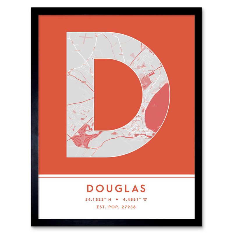 Douglas Isle Of Man City Map Douglas Isle Of Man Orange by Wee Blue Coo - Single Picture Frame Typography