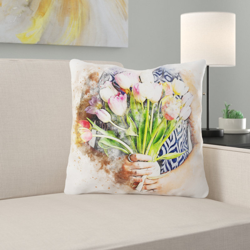 Coussin décoratif fleurs Richins, Microsuède, Intérieur