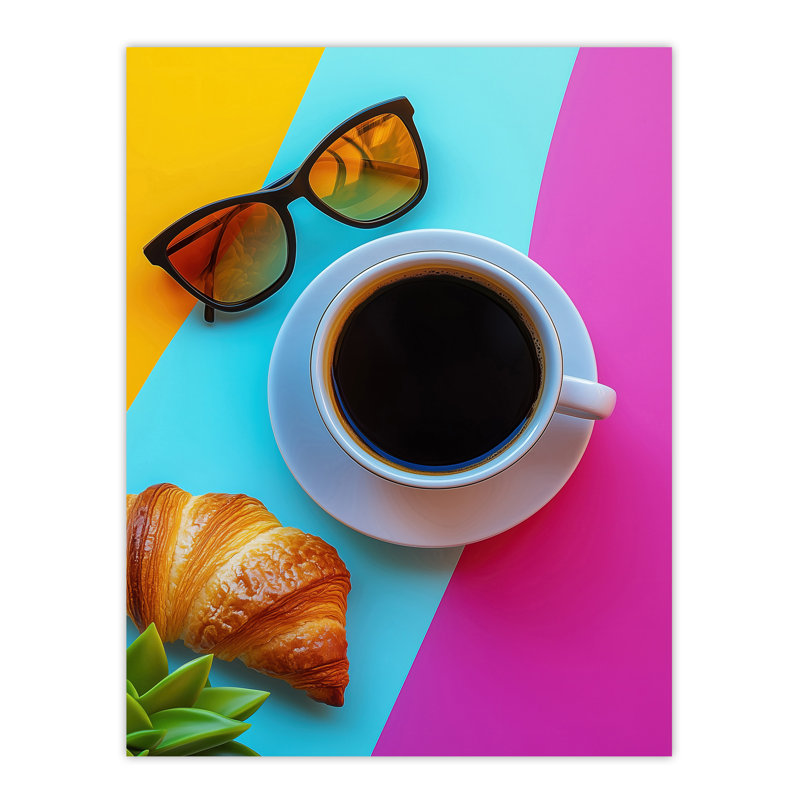 Coffee Sunglasses Croissant Modern Wall Art Print