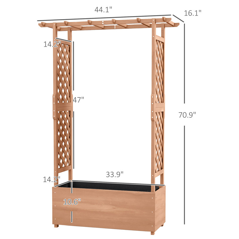 Lit de jardin surélevé de 70,31 po de hauteur avec treillis pour pots à plantes, jardinière en bois pour l'extérieur et filtre en tissu, deux treillis bruns, boîte