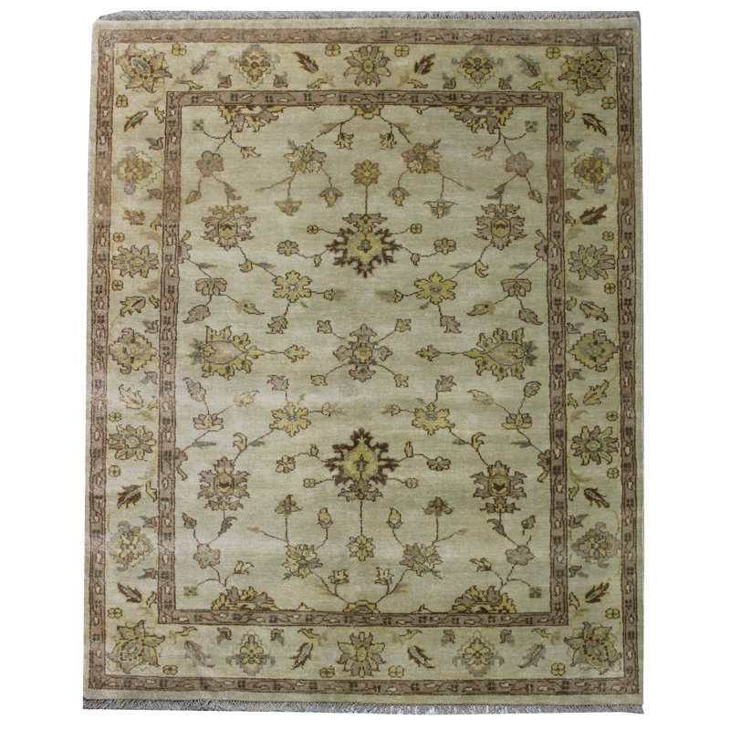 Tapis oriental doré en laine noué à la main 6 pi x 9 pi Caitlin Caitlen