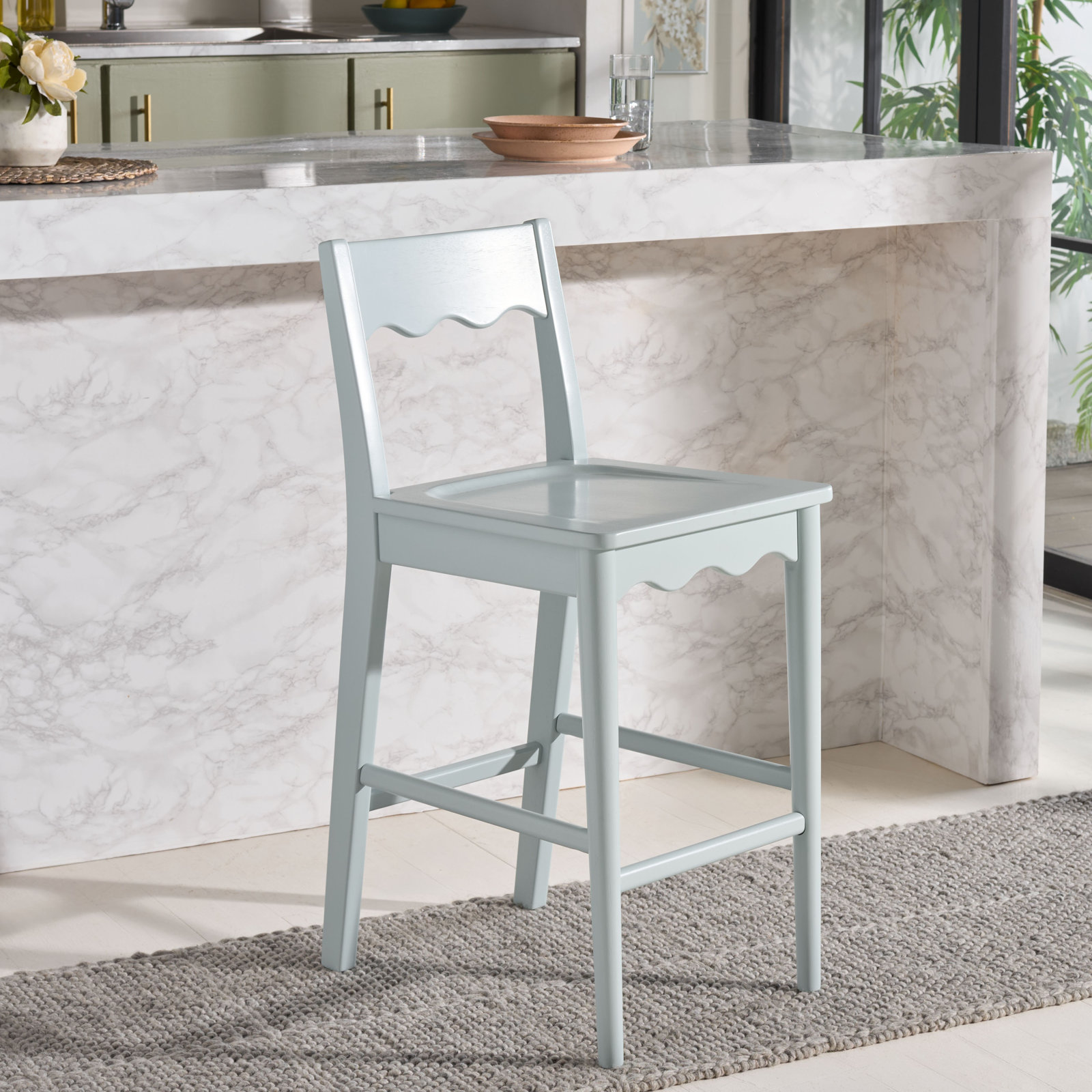 Vicki Scallop Counter Stool, Light Blue