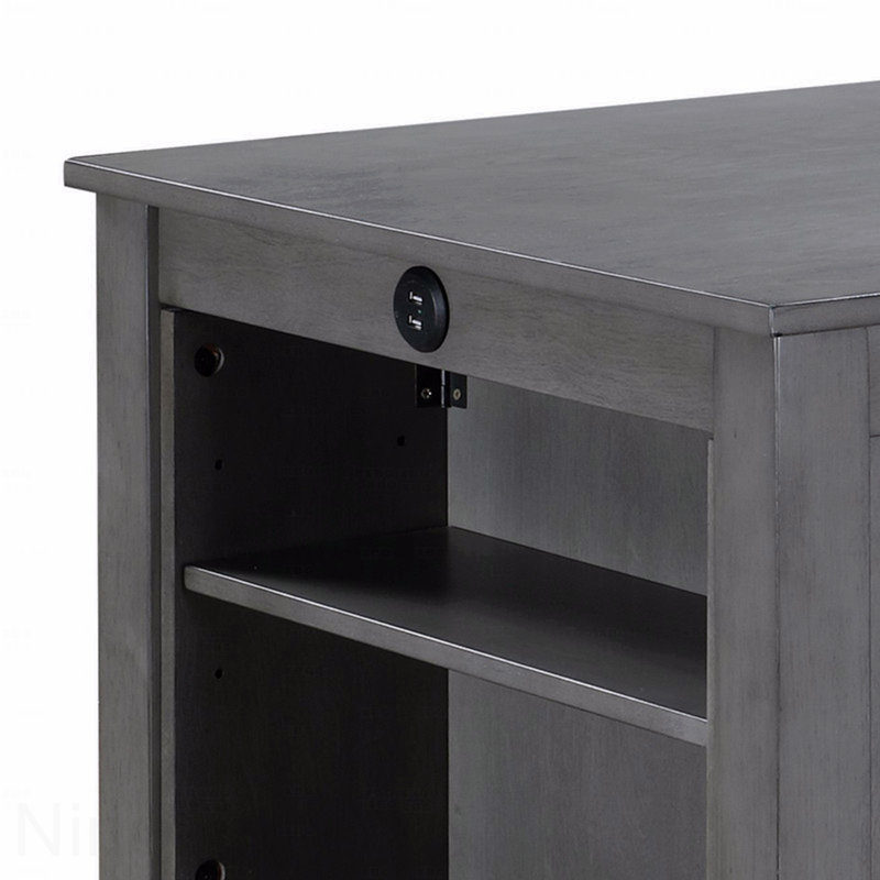 36" Small Space Counter Height Dining Table USB Charging Ports Shelves, Gray