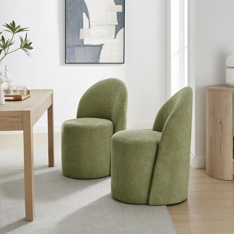 Cabrina Chenille Dining Side Chair W/ Casters, Millburry Green