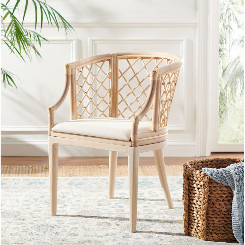 Totten 17.3'' H Cotton Upholstered Armchair, Natural White Wash/White Wash Leg/White Cushion