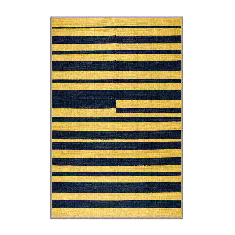 Machine Washable Horizontal Stripes Yellow Area Rug, Rectangle 7' x 10'