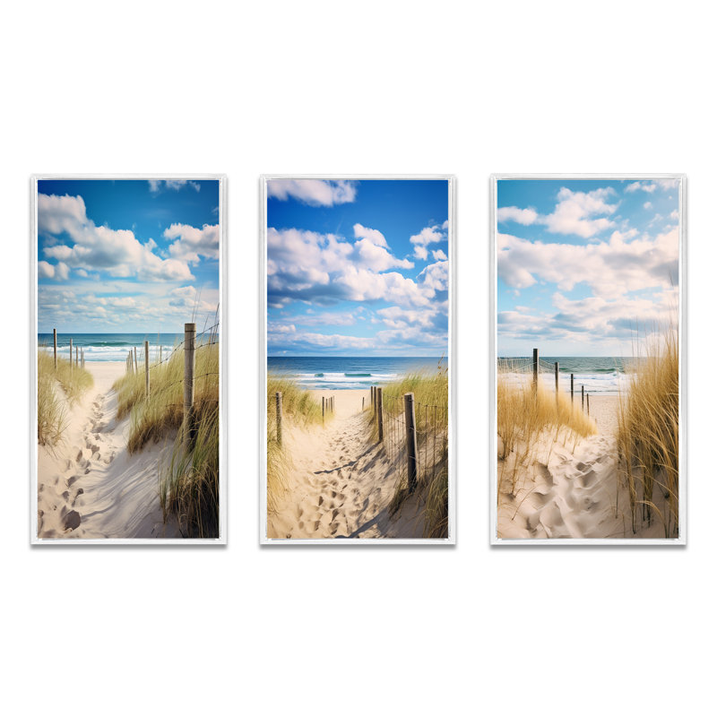 «Bath To The Ocean» 3 pièces, Cadre blanc, H 40 po x l 60 po