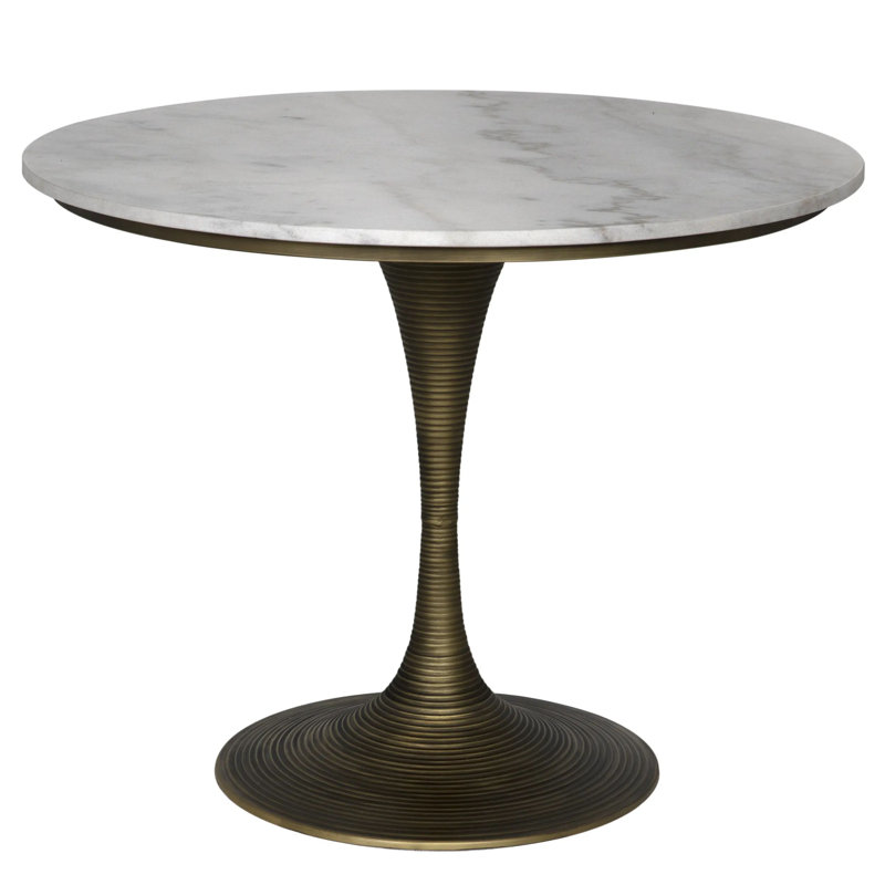 Joni Round Marble Dining Table, Bianco Crown Marble, Aged Brass, 30"
