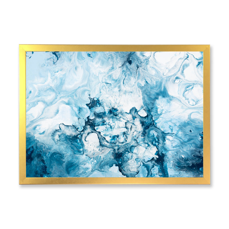 «Blue and White», peinture sur toile, Cadre photo doré, H 34 po x l 44 po