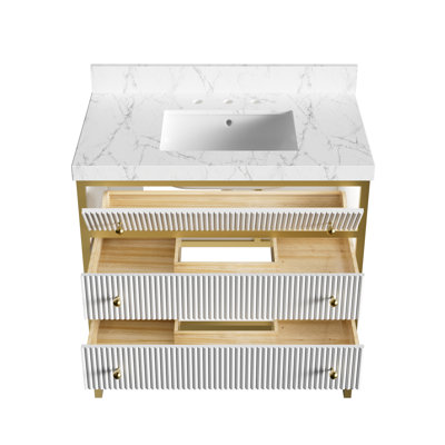 36 po X P 22 po P 35,4 po Meuble-lavabo simple H en blanc avec plateau en marbre blanc