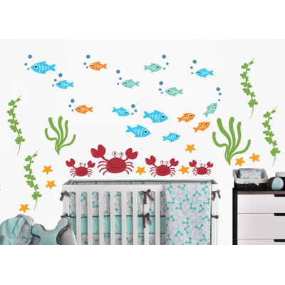 Décalcomanie murale aquatique, poisson et crabe