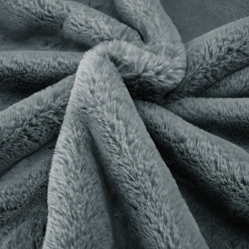 Jeté lourd en fausse fourrure, L 60 po x L 80 po, Gris anthracite