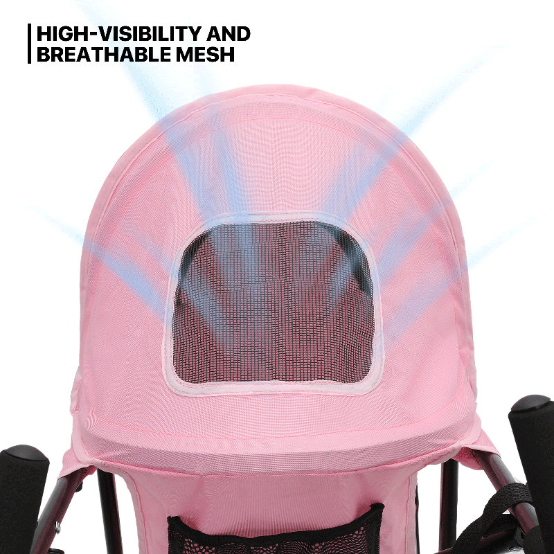 4 Wheel Folding Pet Stroller, Foldable Dog Jogger Stroller with Adjustable Canopy and Mesh Window, Pink