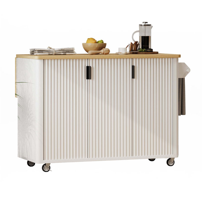 51" Fluted Kitchen Island With Drop Leaf, White