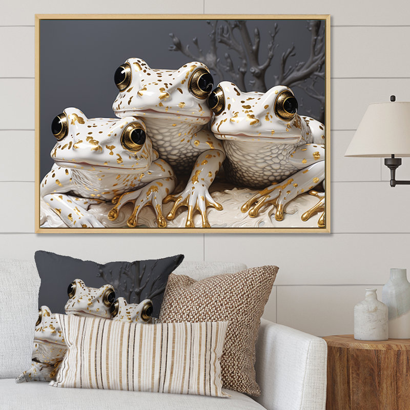 Portrait de grenouilles blanches Pop Art, H 16 po x l 32 po x P 1 po, Cadre naturel flottant