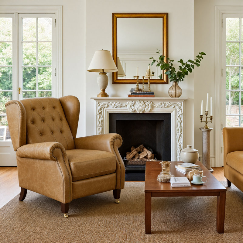Winthrop Genuine Leather Recliner Lounge Chair, Light Brown