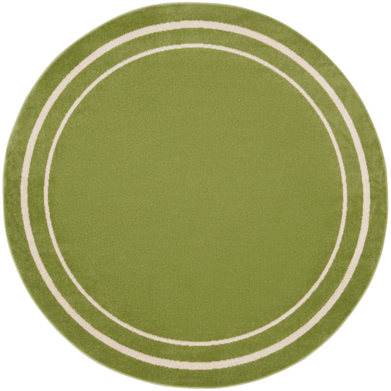 Carbie Abstract Machine Woven Chenille Indoor/Outdoor Area Rug in Green, Round 6'