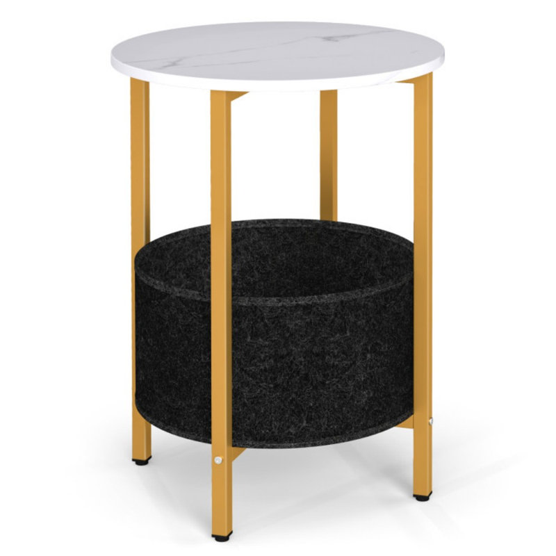 Table d'appoint ronde à 2 niveaux avec panier en tissu amovible et structure en métal