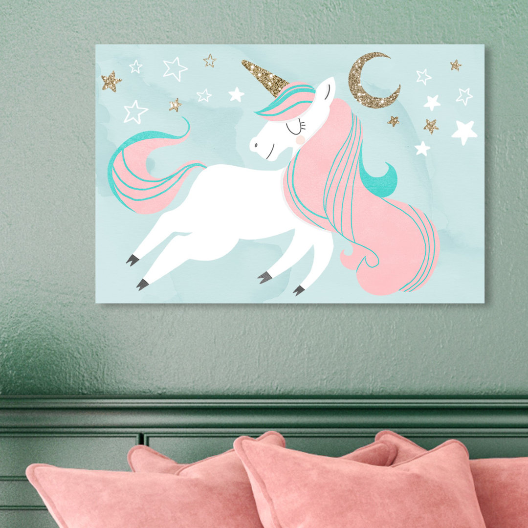 'Unicorn and the Moon' Graphic Art on Wrapped Canvas