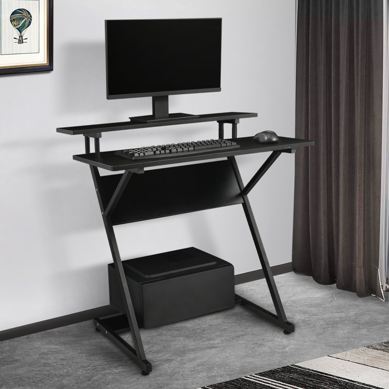2-Tier Standing Computer Desk, Laptop Table Workstation with Keyboard Monitor Shelf and Host Rack
