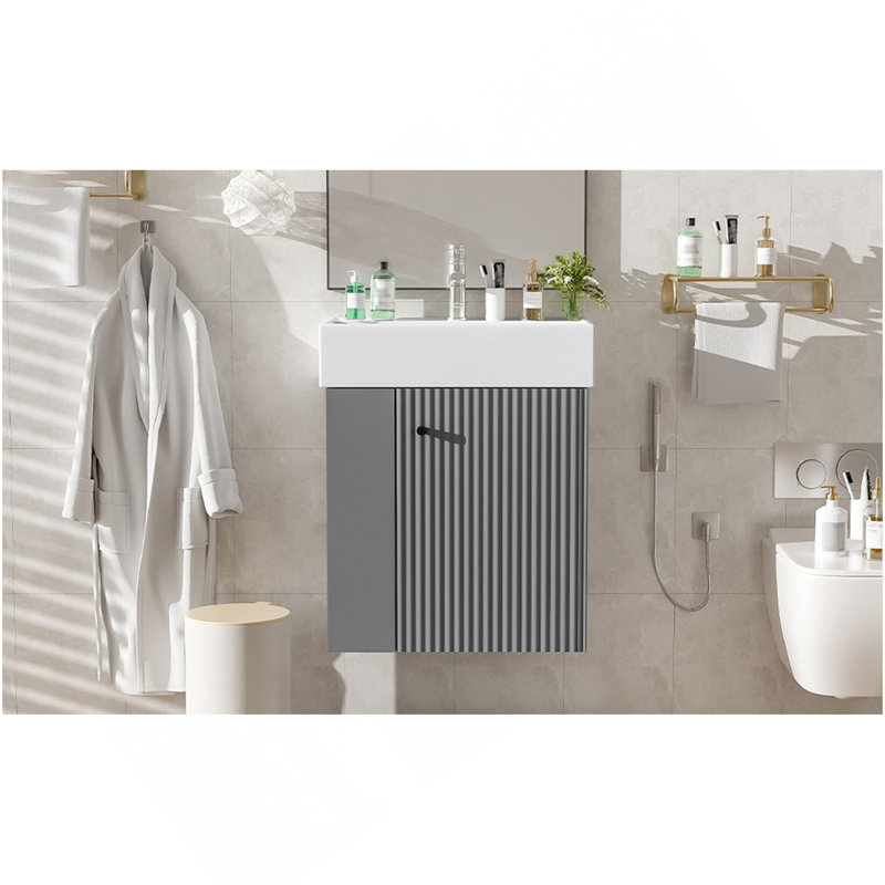Meuble-lavabo flottant moderne de 21,6 po avec lavabo en céramique - pour les petites salles de bain, rangement à gauche