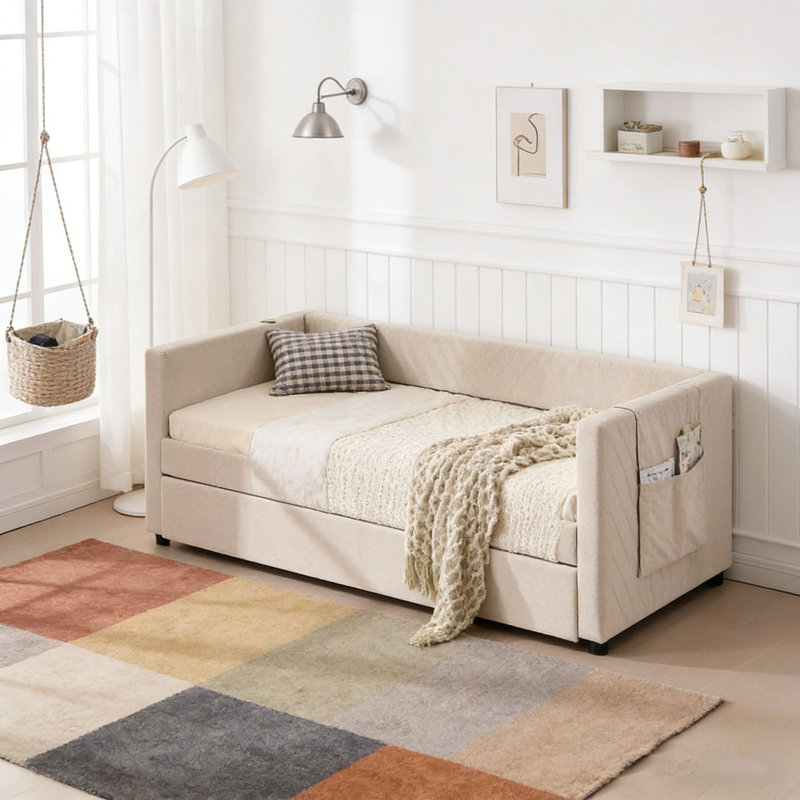 Lit de jour rembourré, Beige 1