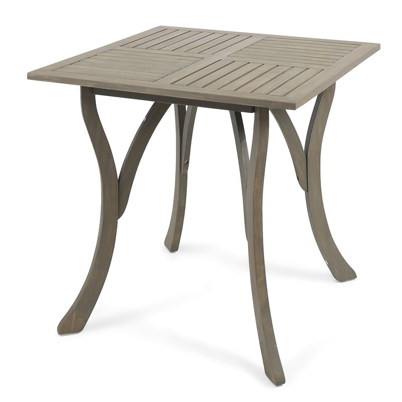Table de patio en bois, carré de 31,5 po, gris, carré extérieur à lattes avec plateau et acier patiné