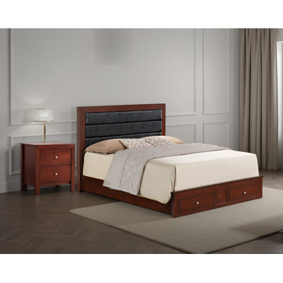 Ensemble de chambre avec lit double et rangement en faux cuir cerise Moruya