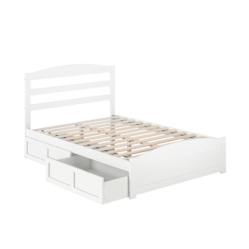 Lit plateforme avec rangement en bois massif Elliana, Double, Blanc